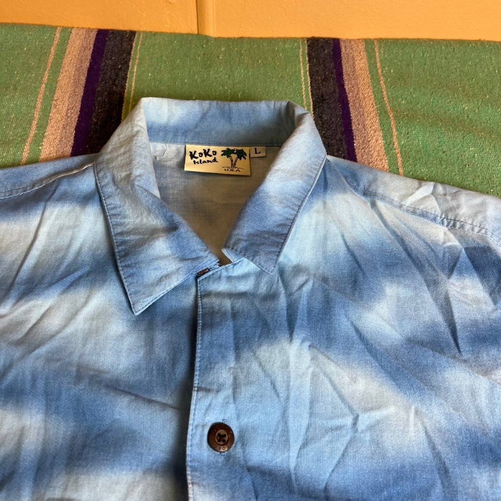 Koko Island Hawaiian Shirt Mens Large Blue Tropical Volcano Seaplane Made in USA - Picture 9 of 12